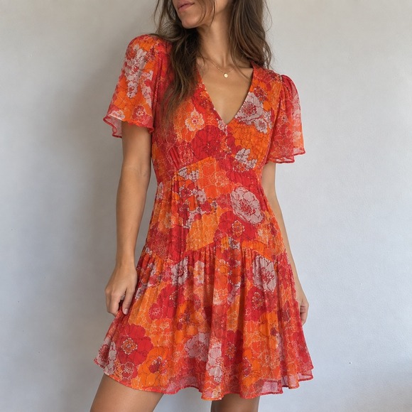 Taylor Dresses & Skirts - Taylor Orange Floral Fit & Flare Dress Size 6 70s Romantic Boho NWT